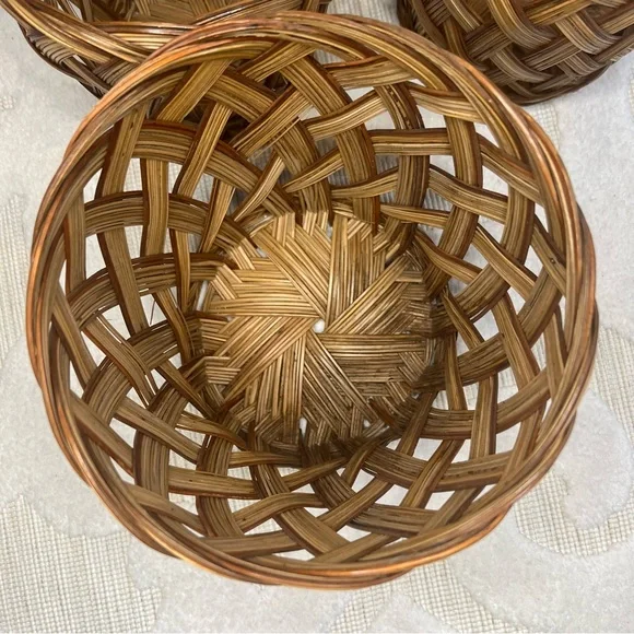 VTG Wicker Basket Planter Braided Woven Cachepot MCM Boho Cottage Set of 3 - Picture 6 of 17